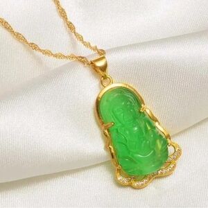 Green Buddha necklace 18 inch